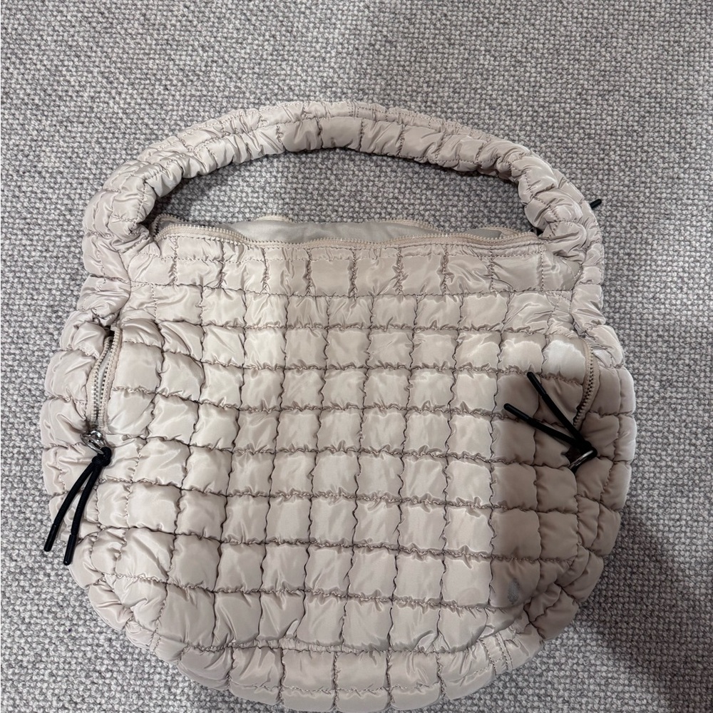 Free People Quilted Puffer Shoulder Bag in Light Beige
